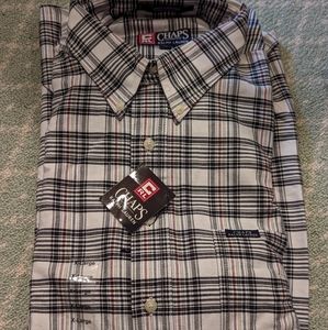 Chaps Ralf Lauren oversized button down black plaid shirt size XL